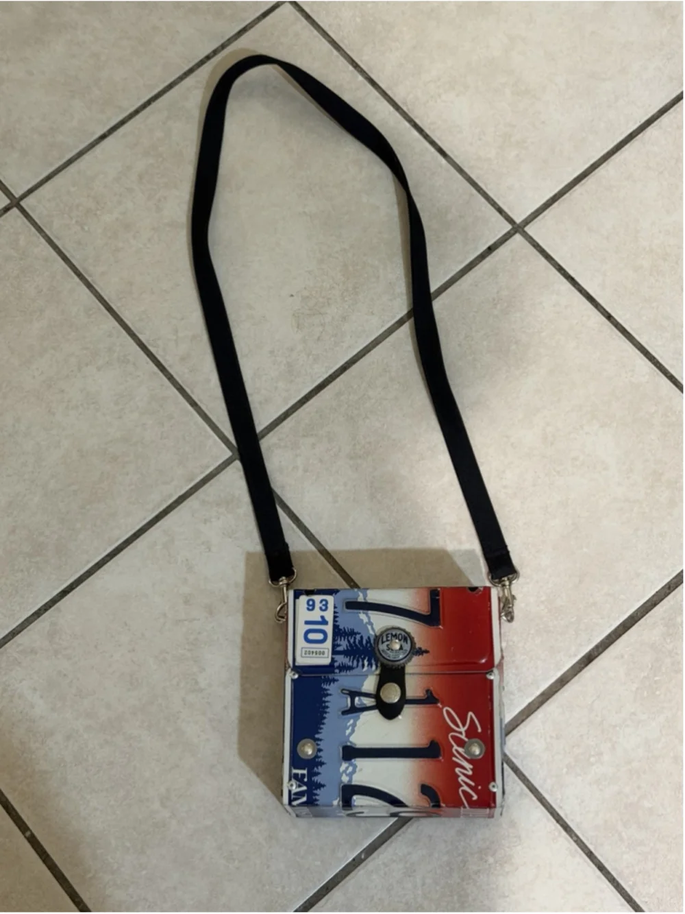 LITTLE EARTH IDAHO LICENSE METAL PLACE SQUARE BAG RARE 90 VINTAGE